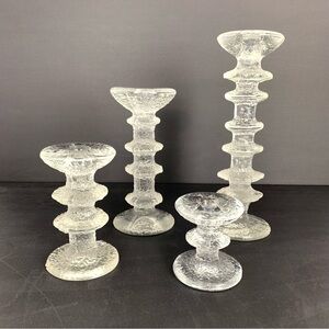 Set Of 4 Candle Holder Festivo Iittala 6 4 2 1 Rings Signed TS Vtg Finland Glass